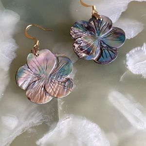 Carved Floral Mother of Pearl/Abalone Pierced Earrings